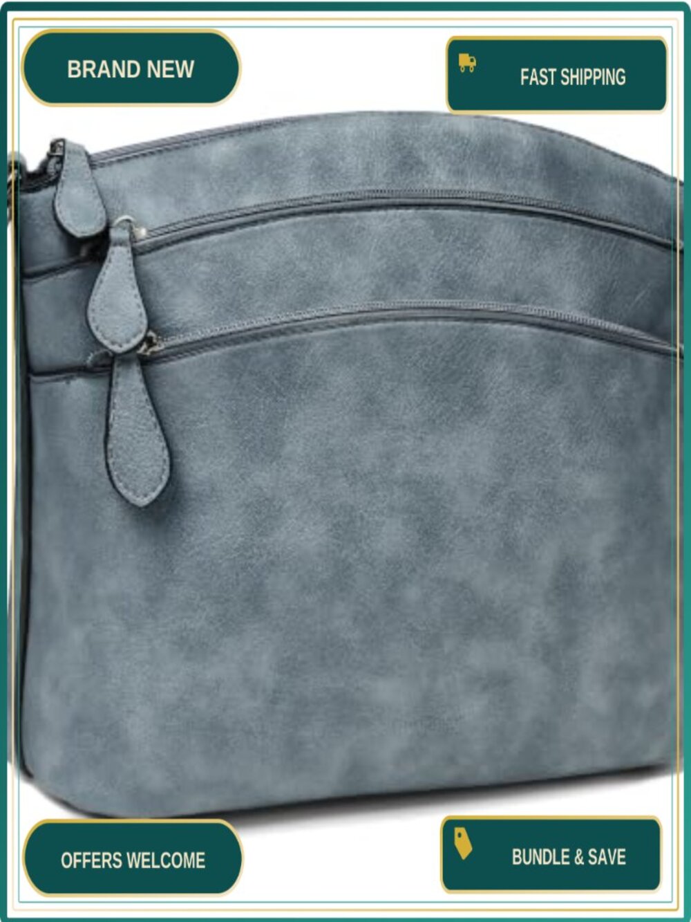 Leather Crossbody Bag Medium Adjustable Strap Zip Compartments